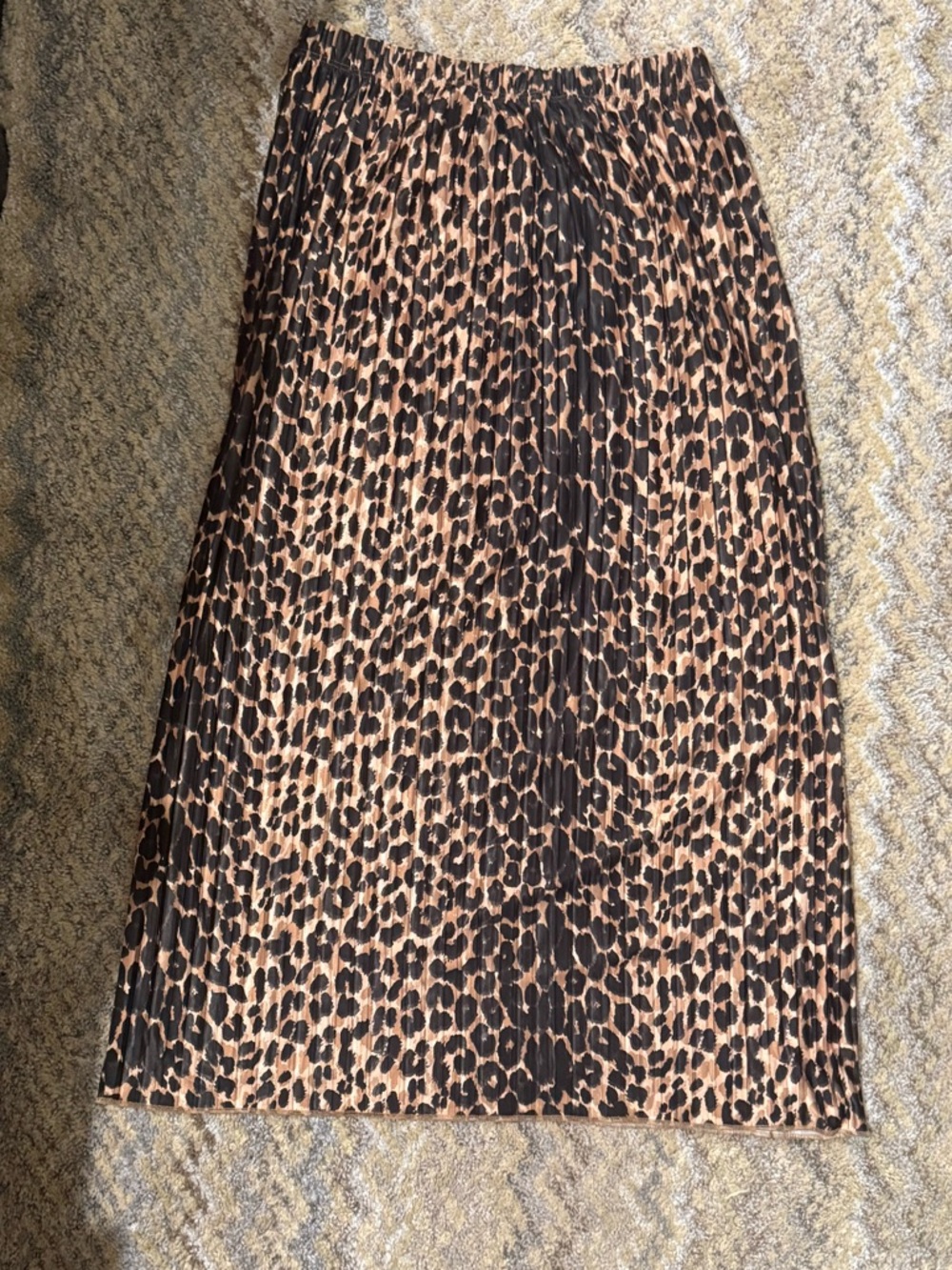 Zara Leopard Print Pleated Midi Skirt in Brown and Black